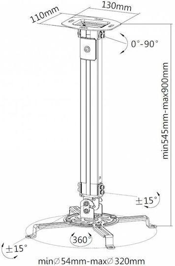 Techly Βάση Projector Οροφής ICA-PM-18M με Μέγιστο Φορτίο 13kg Ασημί