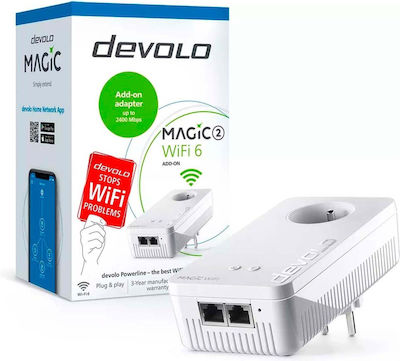 Devolo Magic 2 WiFi 6 Powerline για Ασύρματη Σύνδεση Wi‑Fi 6 με Passthrough Πρίζα και 2 Θύρες Gigabit Ethernet