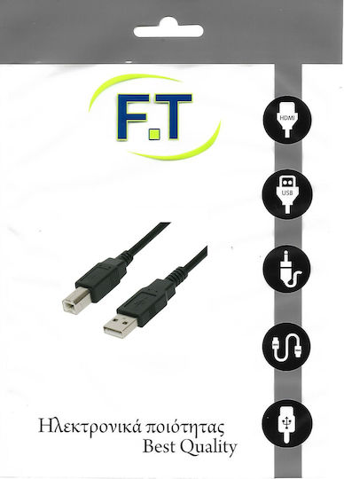 FT Electronics USB 2.0 Кабел USB-A мъжки - USB-B мъжки Черен 1.5м FTT16-601