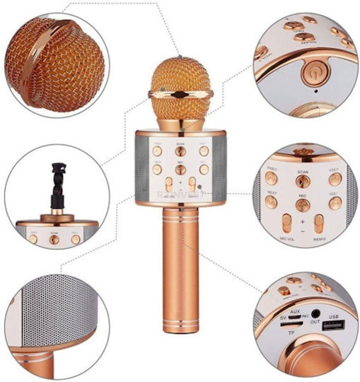 WSTER Μικρόφωνο Karaoke Ασύρματο WS-858 WS-858 Ροζ Χρυσό