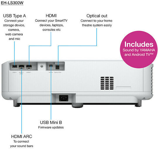 Epson EH-LS300W 3D Projector 3LCD Full HD Laser with Wi-Fi and Built-in Speakers