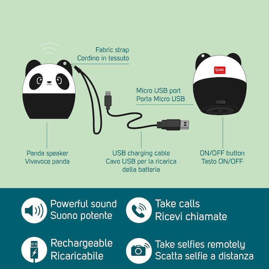 Legami Milano Pump Up The Volume Panda Mini Ηχείο Bluetooth με Διάρκεια Μπαταρίας έως 3 ώρες Μαύρο