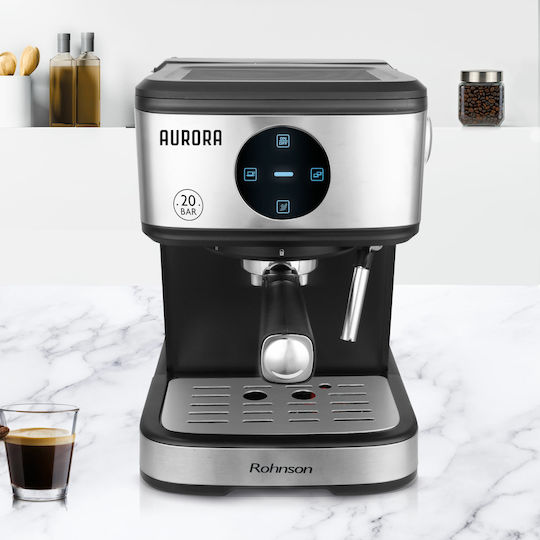 Rohnson Aurora Μηχανή Espresso 850W Πίεσης 20bar Μαύρη