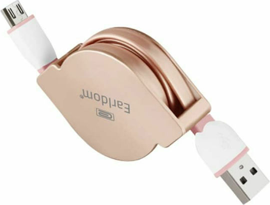 Earldom Retractable USB 2.0 to micro USB Cable Ροζ Χρυσό 1m (ET-SS8-PG)