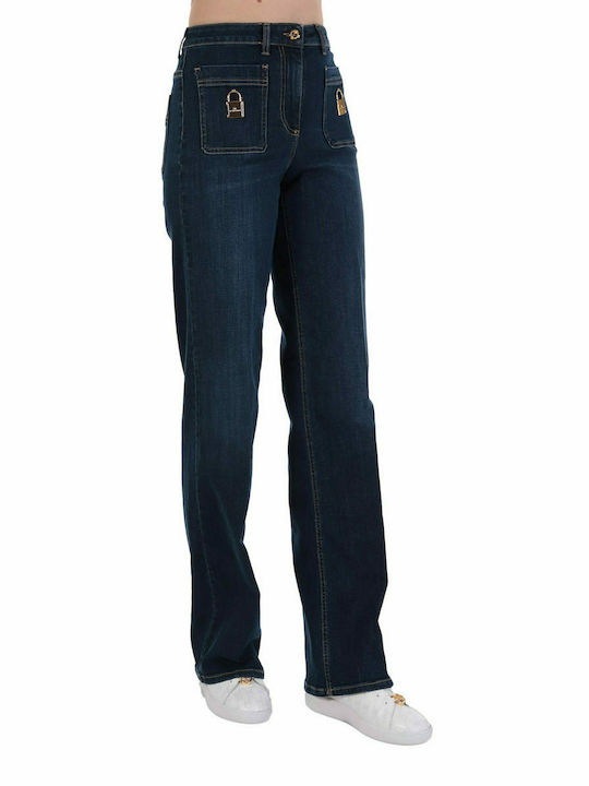 ELISABETTA FRANCHI ΠΑΝΤΕΛΟΝΙ JEAN HIGH WAIST LOGO ΜΠΛΕ