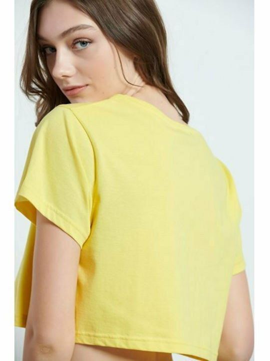 BodyTalk Women's Athletic Crop Top Short Sleeve Yellow