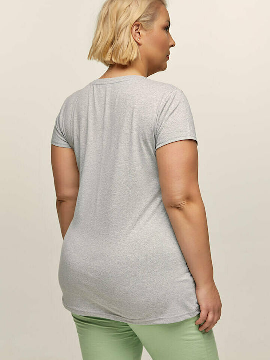 Bodymove Damen Sport T-Shirt mit V-Ausschnitt Gray