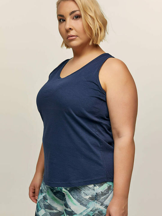 Women's Summer Cotton Sleeveless Navy Blue Blouse