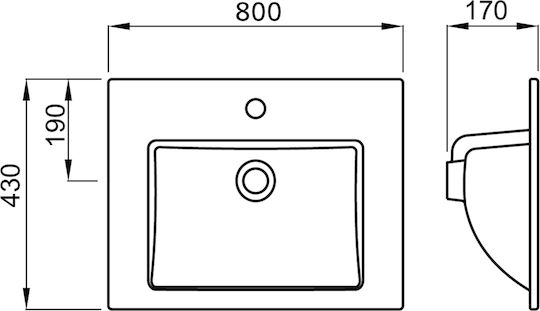 Fayans Linea 800 Ένθετος Νιπτήρας Πορσελάνης 80x43x17cm Λευκός