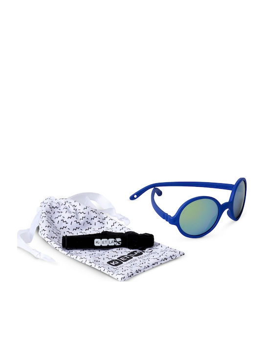 KiETLA Rozz Unbreakable Round Baby Kids Sunglasses with Mirror Lens Electric Blue for 1-2 Years
