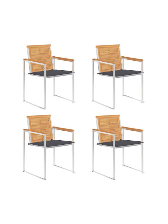 Scaun de exterior Lemn cu pernă Teak / Ανθρακί 4buc 60x56x85cm