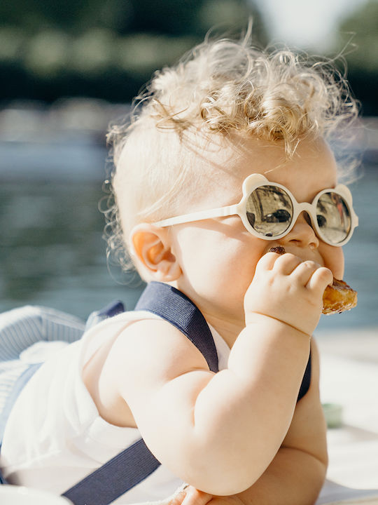 KiETLA Ourson Unbreakable Kids Sunglasses with Mirror Lens Cream for 2-4 Years