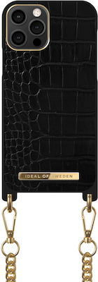 iDeal Of Sweden Plastic Back Cover with Strap Jet Black Croco (iPhone 12 / 12 Pro)