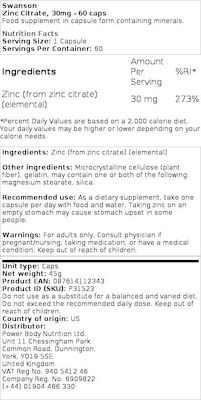 Swanson Zinc Citrate 30mg 60 capace