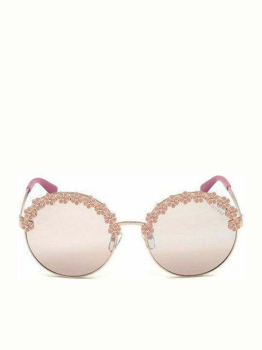 Guess Damen Sonnenbrille mit Gold Metall Gestell und Rosa Spiegel Linse