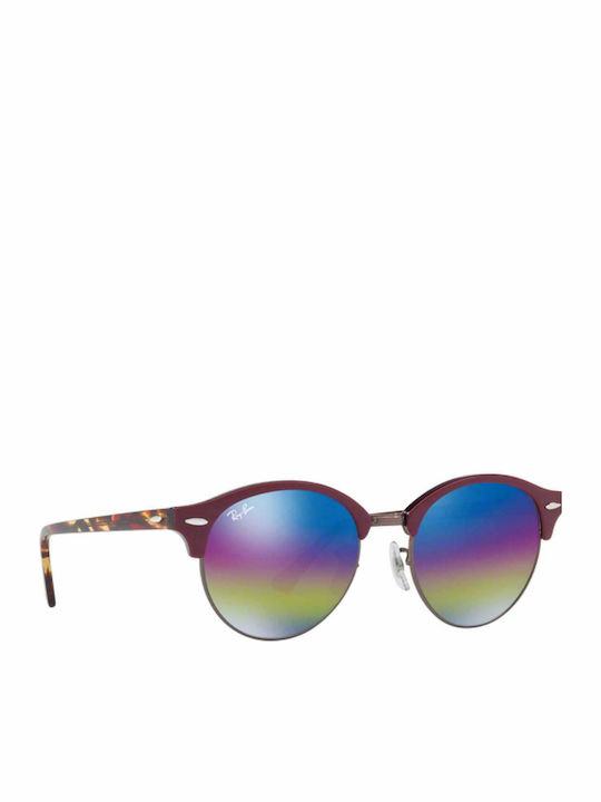 Ray Ban Clubround Sunglasses with Burgundy Plastic Frame and Blue Mirror Lens RB4246 1222/C2