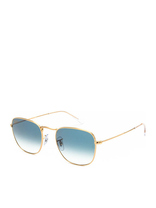 Ray Ban Frank Unisex Sunglasses with Gold Metal Frame and Light Blue Gradient Lens RB3857 91963F