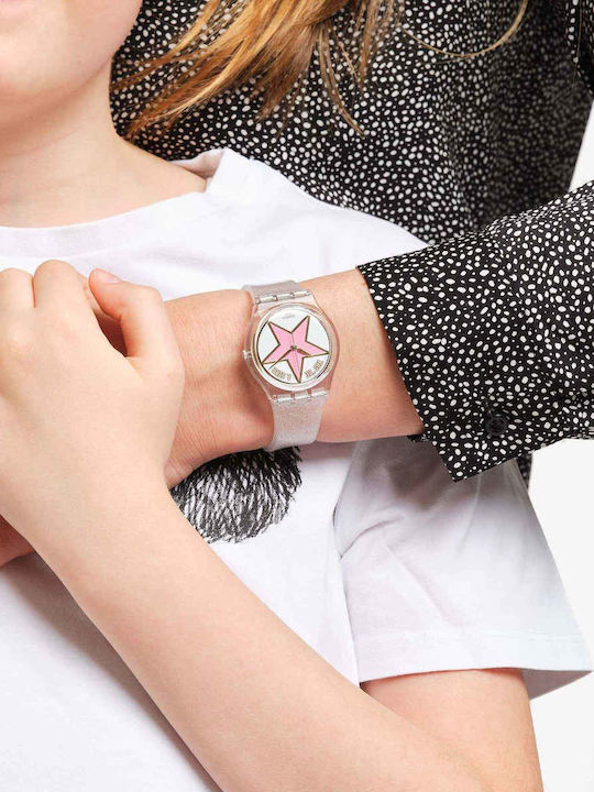 Swatch Star Mom Women's Watch with White Rubber Strap