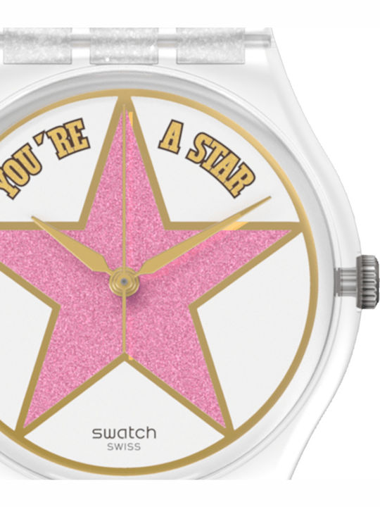 Swatch Star Mom Women's Watch with White Rubber Strap