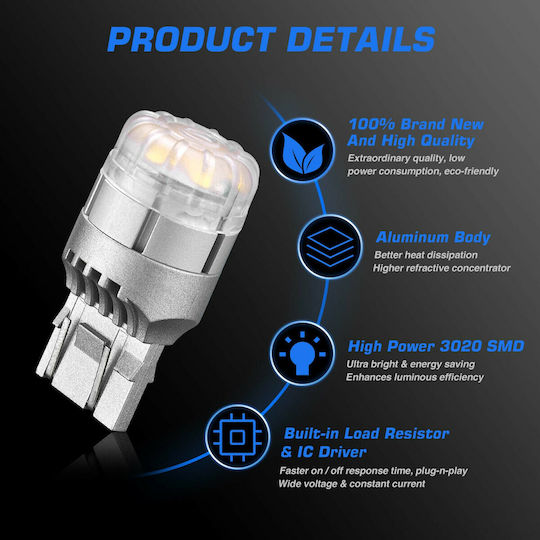 NovSight Lamps Car & Motorcycle T20 LED 6500K Cold White 12V 9W 2pcs