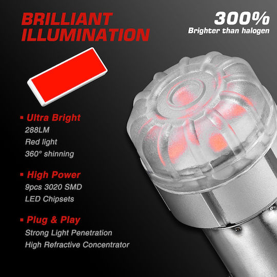 NovSight Lamps Car & Motorcycle BA15S LED Red 12V 9W 2pcs
