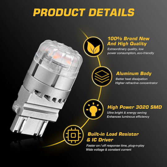 NovSight Lamps Car & Motorcycle T25 LED 3500K Warm White 12V 9W 2pcs