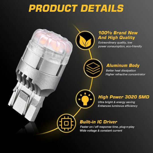 NovSight Lamps Car & Motorcycle T20 LED 3500K Warm White 12V 9W 2pcs