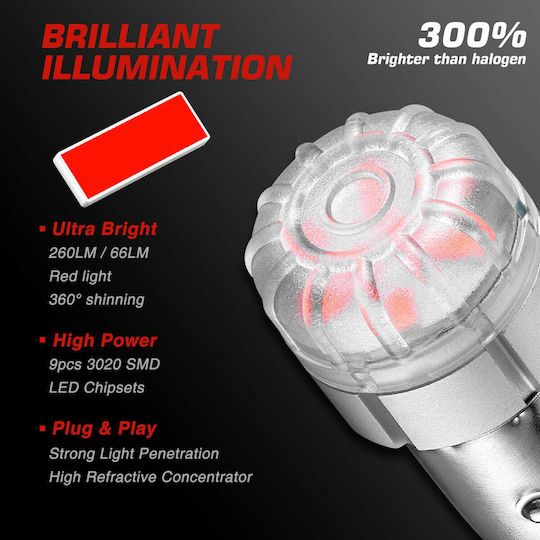 NovSight Λάμπες Αυτοκινήτου & Μοτοσυκλέτας P21/5W-BAY15D-1157 LED Κόκκινο 12V 9W 2τμχ
