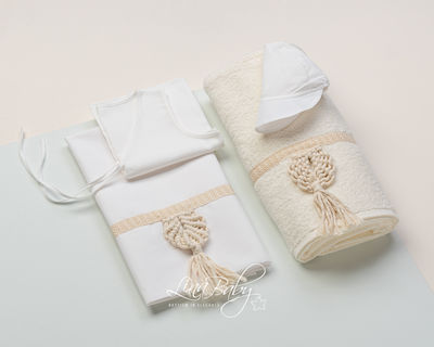 Lina Baby Baptism Towel Set Μακραμέ Εκρού