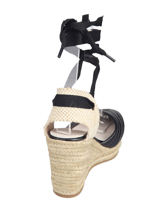 Women's Leather Platform Espadrilles Black