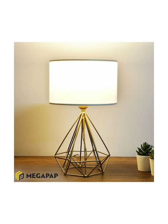 Megapap Vanstone Metall Tischlampe für E27 Fassung mit Weiß Schirm und Gold Fuß