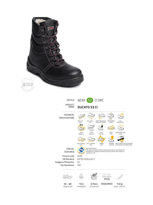 Panda Safety Ducato Boots Safety Black S3 with Certification CI,SRC