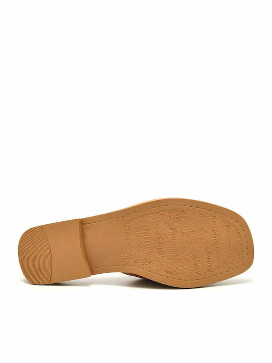 Leather Women's Flat Sandals in Tabac Brown Color