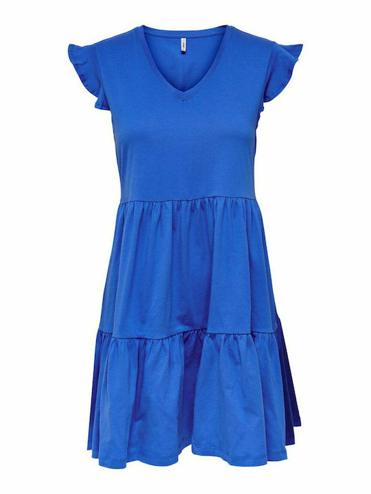 Summer Mini Dress with Ruffle Strong Blue
