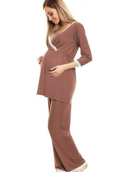 PeeKaBoo Maternity Pajama Set & Nursing Cappuccino