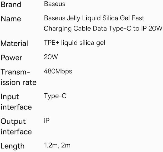 Baseus Jelly Liquid Silica Gel USB-C to Lightning Cable 20W Μαύρο 1.2m (CAGD020001)