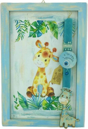 Easter Candle Square Handmade Camelopard with Handmade Frame Blue