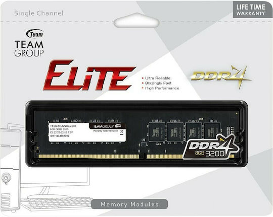 TeamGroup Elite DDR4 με Module 1x8GB και Ταχύτητα 3200 για Desktop
