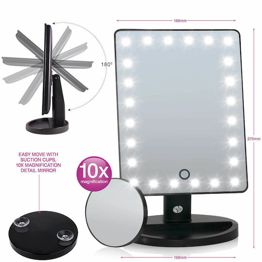 Rio Oglindă de machiaj De masă 24 Touch cu lumină 16cm Negru