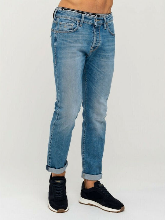 Simon Pantaloni Jeans pentru Bărbați Elastic cu Croială Slim Blue