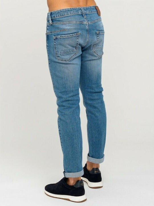 Simon Pantaloni Jeans pentru Bărbați Elastic cu Croială Slim Blue