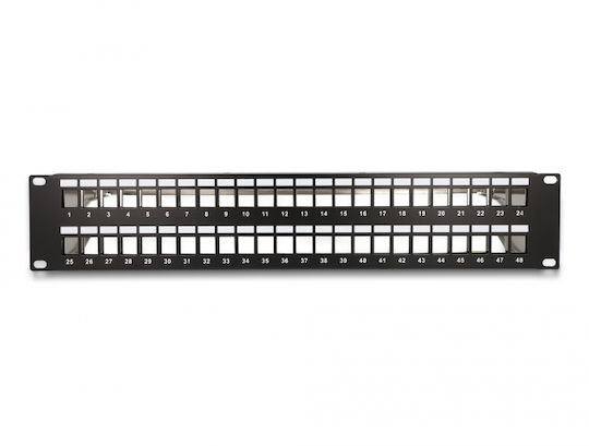 DeLock Patch Panel Keystone για Rack 2U 19" 48 Θυρών με ανακούφιση καταπόνησης Μαύρο