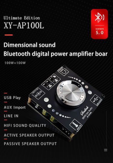 XY-AP100L Power Amplifier Hi-Fi Amplifier Stereo 30W/8Ω Black