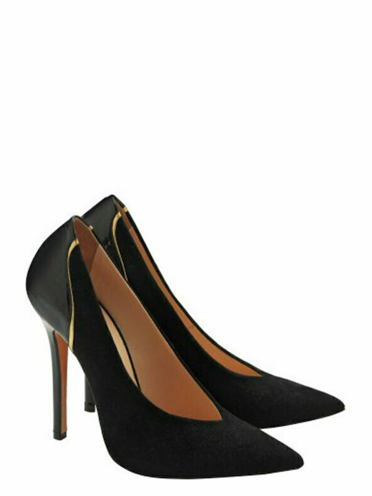 VLASSI HOLEVA PUMPS AUS WILDLEDER UND LACKLEDER MIT GOLDENEM DETAIL SW2012B-SCHWARZ