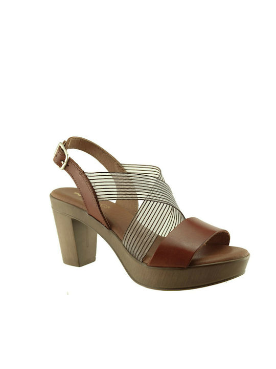 Adam's Shoes Platform Leather Women's Sandals Tabac Brown