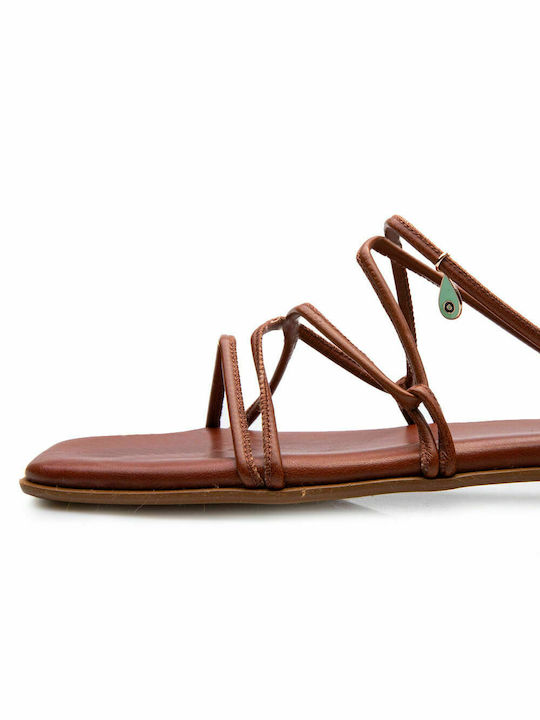 Komis & Komis Leather Women's Flat Sandals in Tabac Brown Color