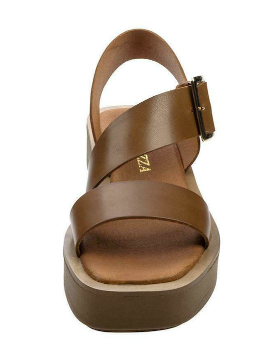 Leather Women's Flat Sandals Tabac Brown