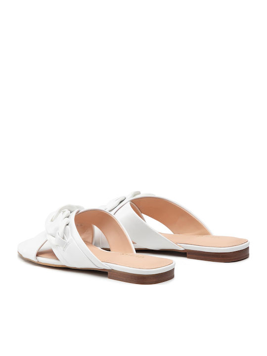 Sameya Leather Women's Flat Sandals in White Color
