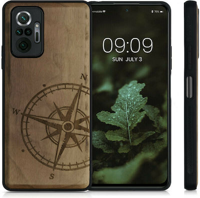 KWmobile Compass Vintage Umschlag Rückseite Hölzernes Dark Brown (Redmi Note 10 Pro) 55940.02