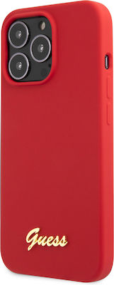 Guess Vintage Script Gold Silicone Back Cover Red (iPhone 13 Pro)